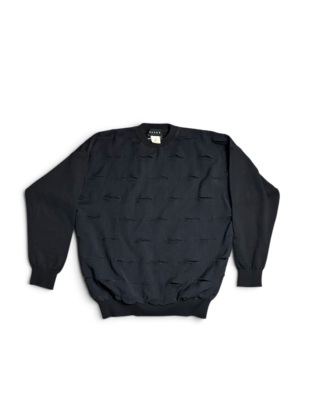 Vintage Falke Black Distressed Slash Cut-Out Crewneck Sweatshirt Grunge Size 52